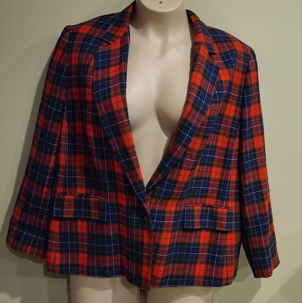 Vintage Pendleton plaid blue /red virgin wool women's jacket size XL
